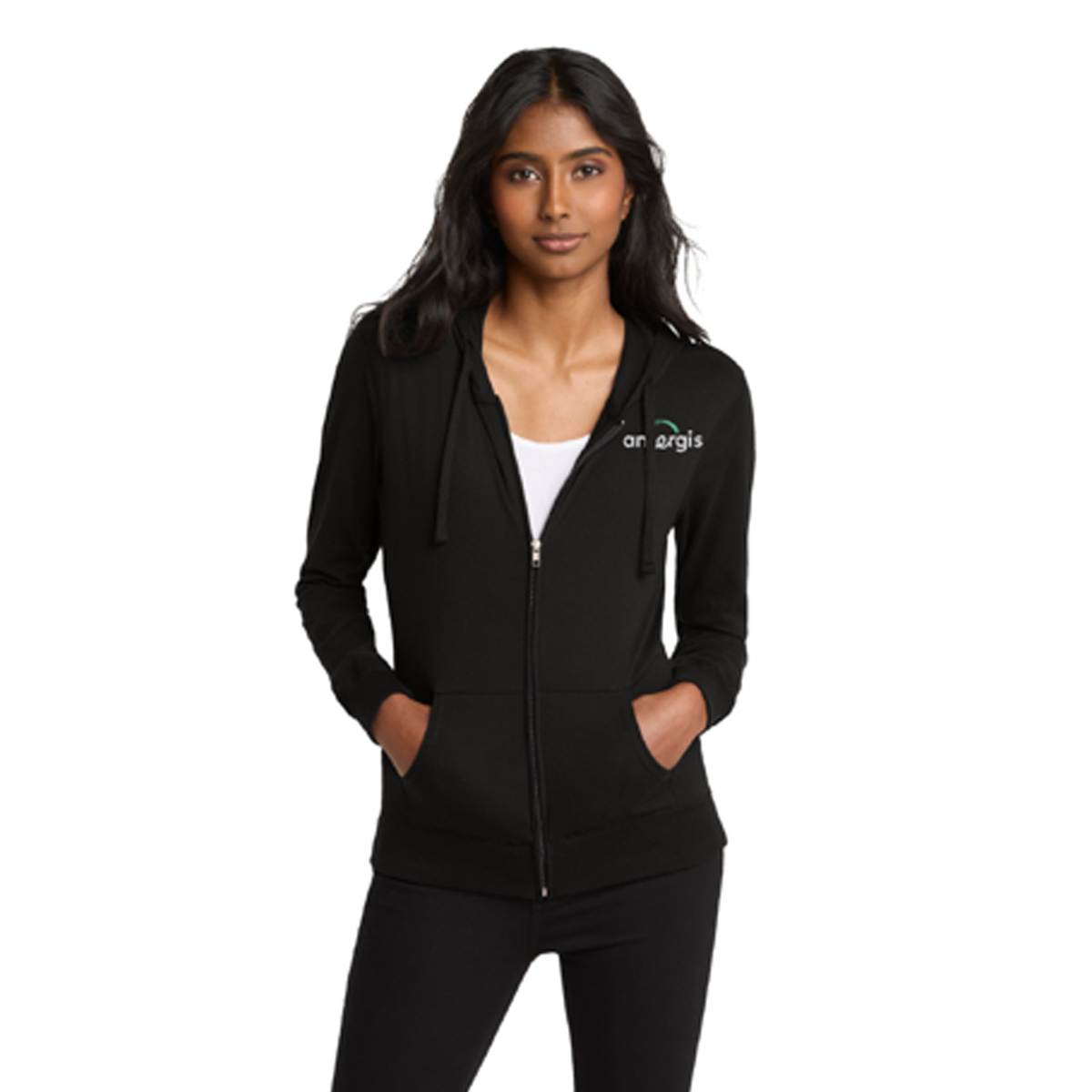District® Women’s Fitted Jersey Full-Zip Hoodie - Black